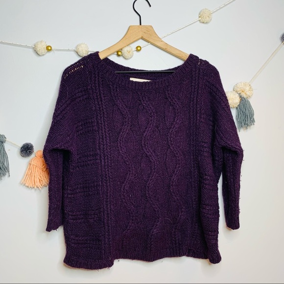 LOFT cable knit deep purple wool blend sweater - Picture 9 of 9